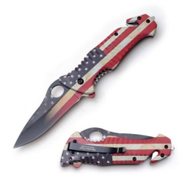 SNAKE EYE WORN AMERICA FLAG Rescue Spring Assist Knife 5"